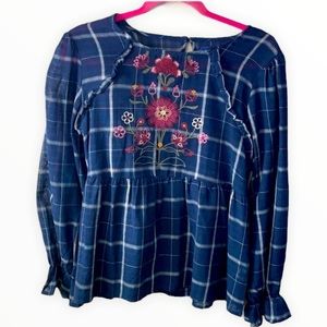 Embroidered Plaid Blouse